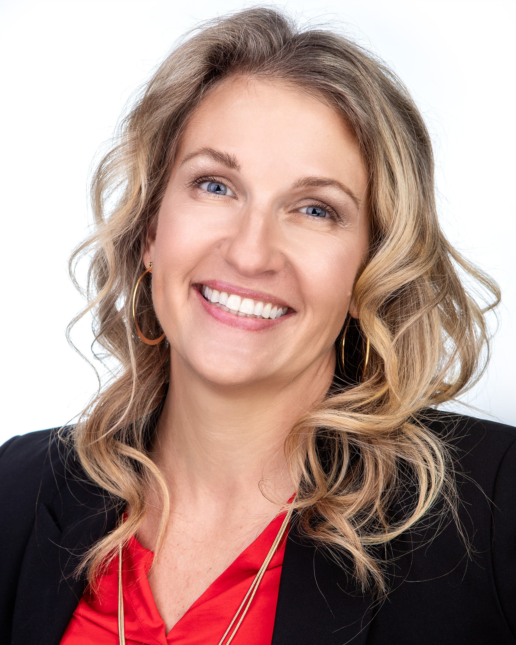 Blonde woman professional headshot beautiful hair